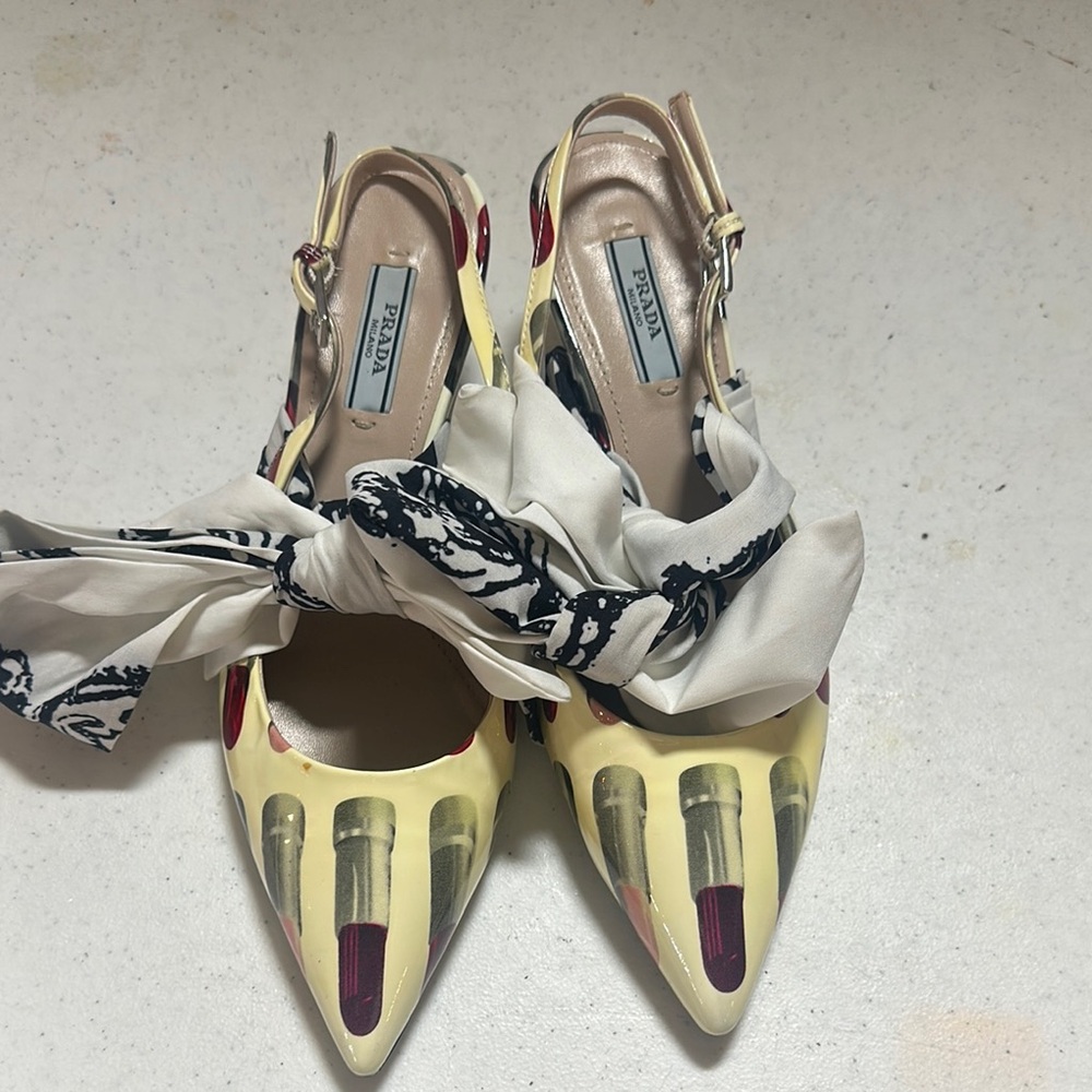 Prada Cream and Red Pointed Toe Heels